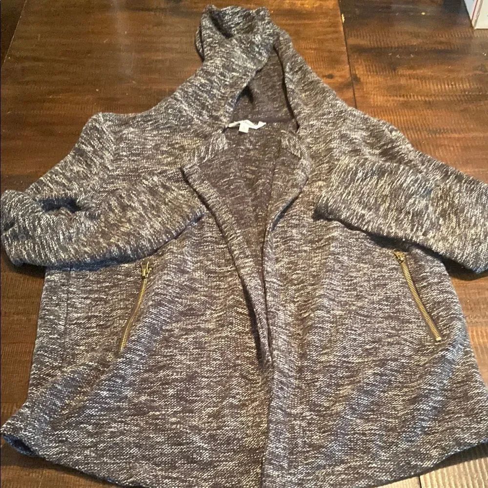 Cozy black, gray & white BB Dakota Women's hooded Sweater Jacket large